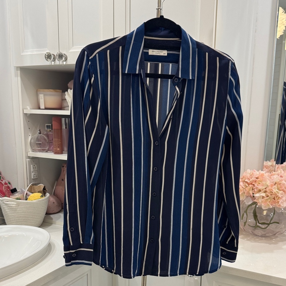 Equipment Blue and White Striped Button Down Shirt